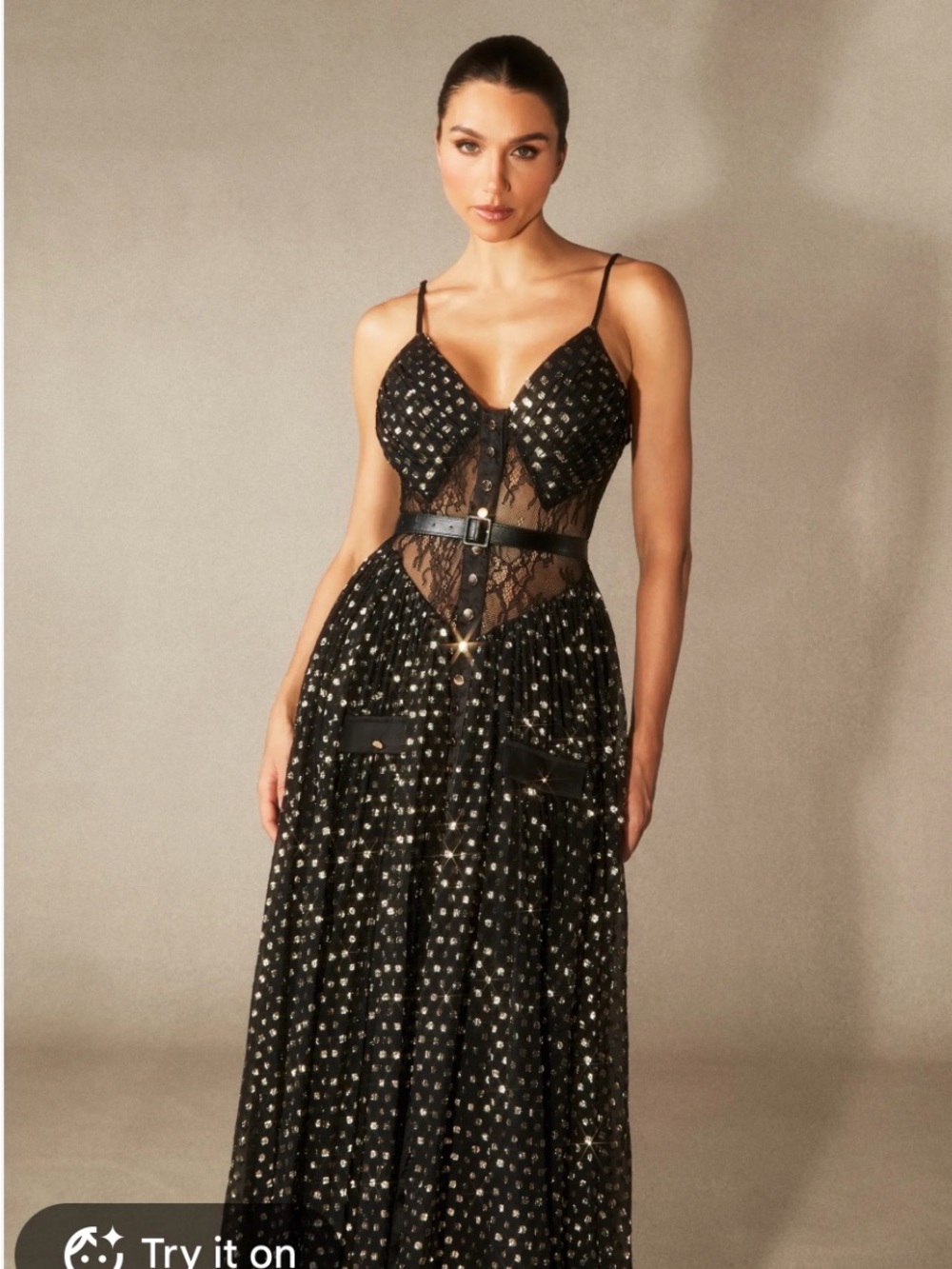 Sundance Black Maxi Dress with Metallic Dot Accents